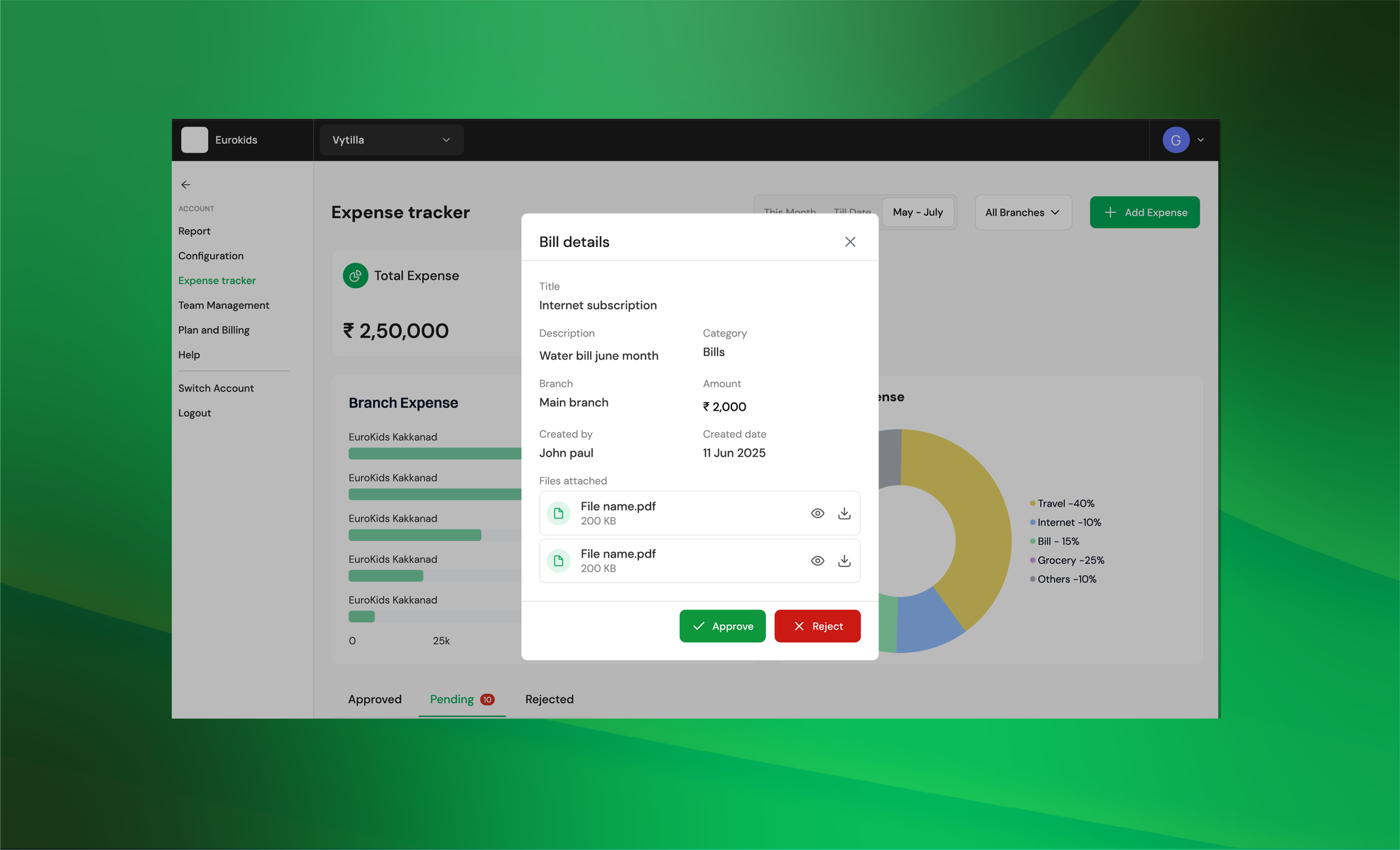 UI of CoFee Expenses, the expense management platform