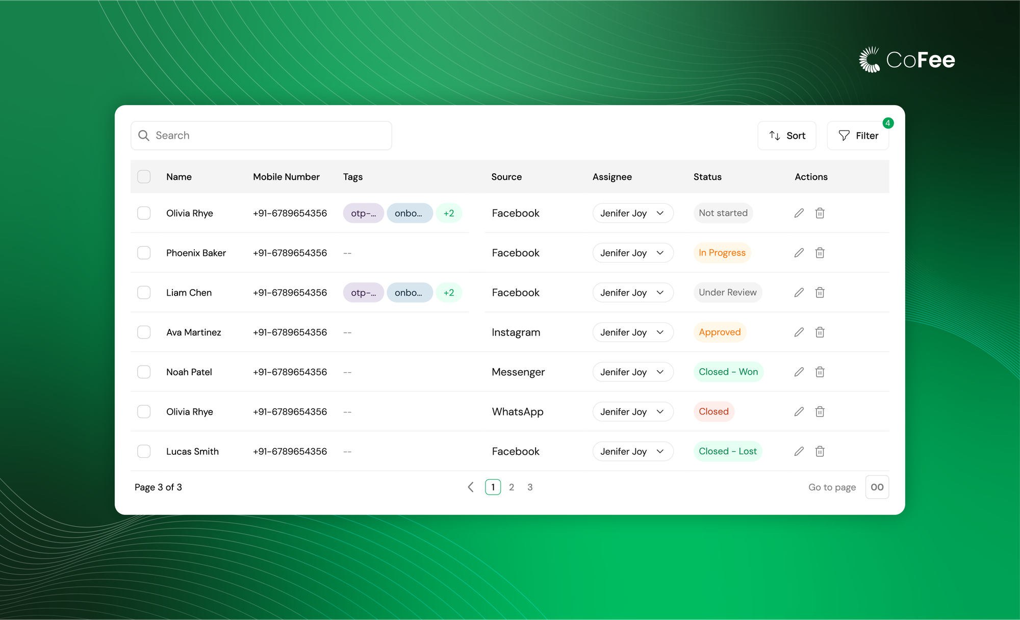 Filter, Sort and search